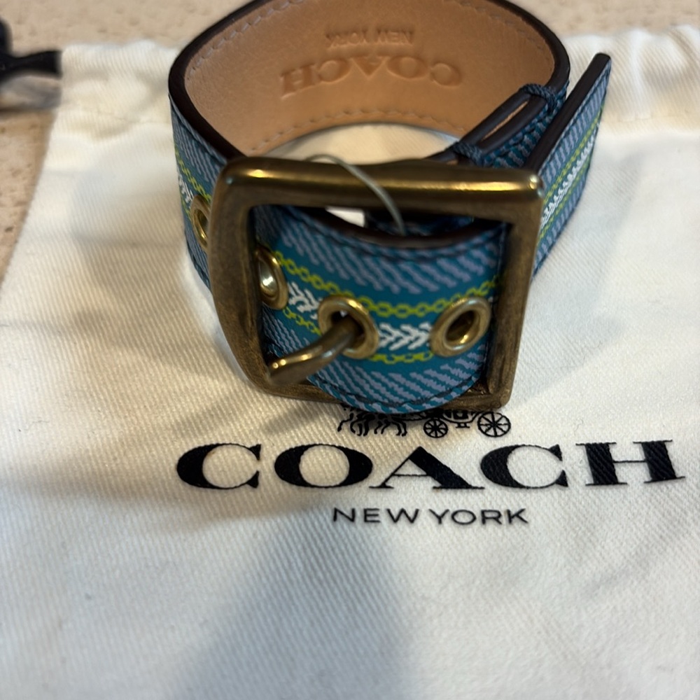 Coach NWOT Blue and Green Patterned Geometric Belt Style Bracelet - Picture 4 of 5